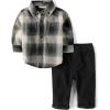 imageThe Childrens PlaceBaby BoysAnd Newborn Long Sleeve Dress Shirt and Pants 2piece SetBlack Plaid Set0 Months3 Months