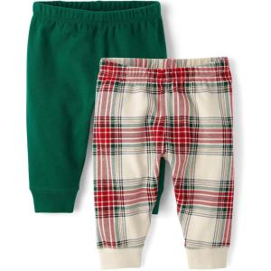 imageThe Childrens Place Baby Boys Cotton PantsGreenRed Plaid 2pack