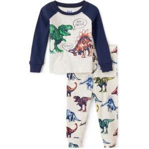 imageThe Childrens Place Baby Boys and Toddler Long Sleeve Top and Pants Snug Fit 100 Cotton 2 Piece Pajama SetDino Sketches