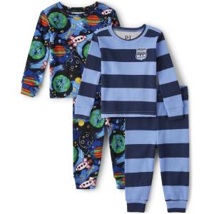 imageThe Childrens Place Baby Boys and Toddler Long Sleeve Top and Pants Snug Fit 100 Cotton 4 Piece Pajama SetSpace 2 Pack