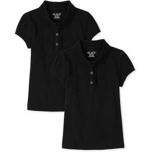 imageThe Childrens Place Girls Short Sleeve Ruffle Pique Polo MultipackBlack 2pack