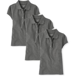 imageThe Childrens Place Girls Short Sleeve Ruffle Pique Polo MultipackDk Gray 3pack
