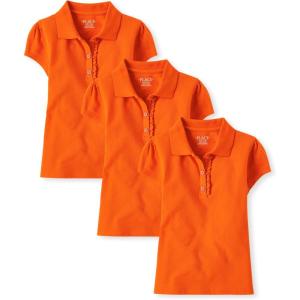 imageThe Childrens Place Girls Short Sleeve Ruffle Pique Polo MultipackFlame 3pack