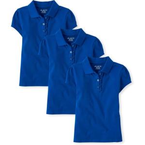 imageThe Childrens Place Girls Short Sleeve Ruffle Pique Polo MultipackRenew Blue 3pack