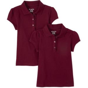 imageThe Childrens Place Girls Short Sleeve Ruffle Pique Polo MultipackRubine 2pack