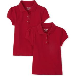 imageThe Childrens Place Girls Short Sleeve Ruffle Pique Polo MultipackRuby 2pack