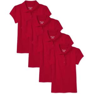 imageThe Childrens Place Girls Short Sleeve Ruffle Pique Polo MultipackRuby 4pack
