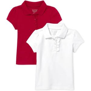 imageThe Childrens Place Girls Short Sleeve Ruffle Pique Polo MultipackRubyWhite 2pack