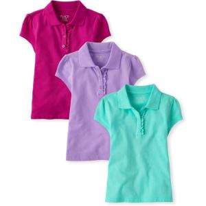 imageThe Childrens Place Girls Short Sleeve Ruffle Pique Polo MultipackSeafrostAurora PinkPurple 3pack