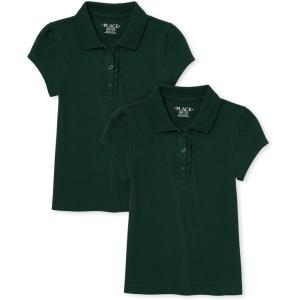 imageThe Childrens Place Girls Short Sleeve Ruffle Pique Polo MultipackSpruce Green 2pack