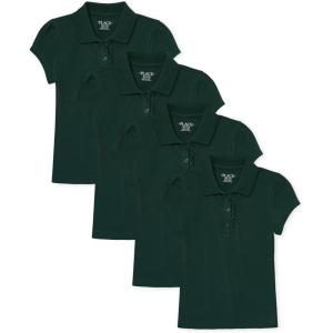 imageThe Childrens Place Girls Short Sleeve Ruffle Pique Polo MultipackSpruce Green 4pack