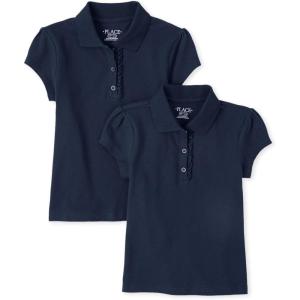 imageThe Childrens Place Girls Short Sleeve Ruffle Pique Polo MultipackTidal 2pack
