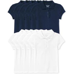 imageThe Childrens Place Girls Short Sleeve Ruffle Pique Polo MultipackTidalWhite 10pack