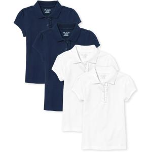 imageThe Childrens Place Girls Short Sleeve Ruffle Pique Polo MultipackTidalWhite 4pack