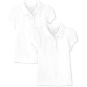 imageThe Childrens Place Girls Short Sleeve Ruffle Pique Polo MultipackWhite 2pack