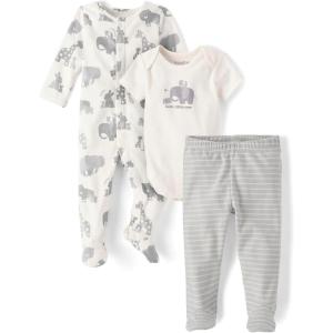 imageThe Childrens Place ubisex baby 100 Cotton Take Me Home 3Piece Long Short Sleeve Bodysuit and Pant Icicle SetBunnys Tail Set