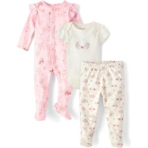 imageThe Childrens Place ubisex baby 100 Cotton Take Me Home 3Piece Long Short Sleeve Bodysuit and Pant Icicle SetRose Mist Set