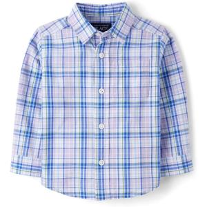 imageThe Childrens Place Baby Boys and Toddler Poplin Long Sleeve Button Down ShirtPetal Purple Plaid