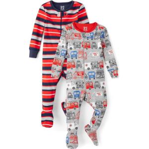 imageThe Childrens Place Baby Boys and Toddler Snug Fit 100 Cotton ZipFront One Piece Footed Pajamas 2PackHero Vehicles