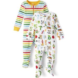 imageThe Childrens Place Baby Boys and Toddler Snug Fit 100 Cotton ZipFront One Piece Footed Pajamas 2PackSurf City Stripe