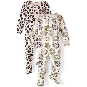imageThe Childrens Place Baby Girls and Toddler Snug Fit 100 Cotton ZipFront One Piece Footed Pajamas 2PackCat FacesLittle Lamb