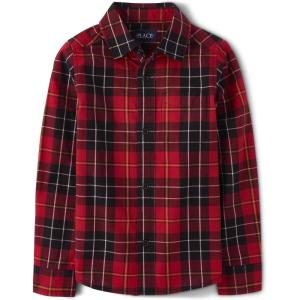 imageThe Childrens Place Boys Long Sleeve Button Down ShirtsRed Rockit Plaid