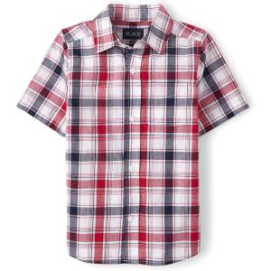 imageThe Childrens Place Boys and Toddler Boys Short Sleeve Button Down ShirtRedBlue Plaid