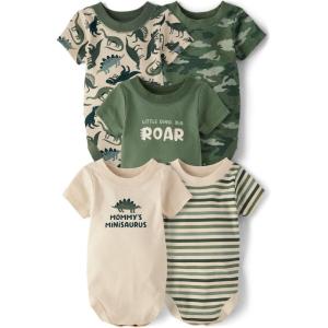 imageThe Childrens PlaceUnisex Babyand Newborn Everyday Short Sleeve BodysuitsGreenwich Dino 5Pack0 Months3 Months