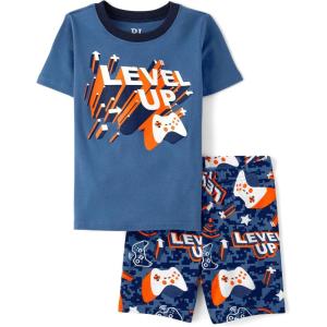 imageThe Childrens Place Boys 100 Cotton Sleeve Top and Shorts 2 Piece Pajama SetLevel Up Gamer