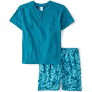 imageThe Childrens Place Boys Sleeve Top and Shorts 2 Piece Pajama SetTropical Blue