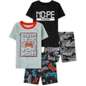 imageThe Childrens Place Boys Sleeve Top and Shorts Snug Fit 100 Cotton 2 Piece Pajama SetPlay More Gamer 2pack