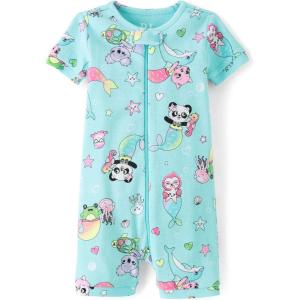 imageThe Childrens Place Baby Girls and Newborn 100 Cotton Short Sleeve Zip Front One Piece Footless PajamasMermaid