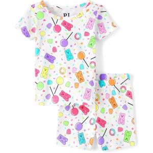 imageThe Childrens Place Baby Girls and Newborn 100 Cotton Sleeve Top and Shorts 2 Piece Pajama SetCandy Print