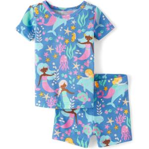 imageThe Childrens Place Baby Girls and Newborn 100 Cotton Sleeve Top and Shorts 2 Piece Pajama SetMermaid