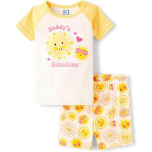 imageThe Childrens Place Baby Girls and Newborn 100 Cotton Sleeve Top and Shorts 2 Piece Pajama SetSunshine
