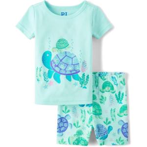 imageThe Childrens Place Baby Girls and Newborn 100 Cotton Sleeve Top and Shorts 2 Piece Pajama SetTurtle