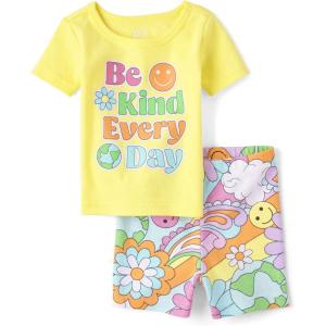 imageThe Childrens Place Baby Toddler Girl Sleeve Top and Shorts Snug Fit 100 Cotton 2 Piece Pajama SetBe Kind Everyday