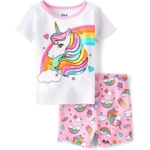 imageThe Childrens Place Baby Toddler Girl Sleeve Top and Shorts Snug Fit 100 Cotton 2 Piece Pajama SetPink Rainbow Unicorn