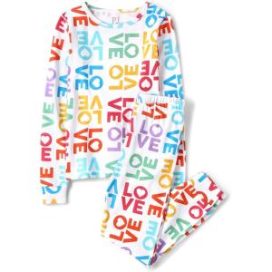 imageThe Childrens Place Baby Girls KidsPJ Long Sleeve Top and Pants Snug Fit 100 Cotton 2 Piece Pajama SetMulti Love