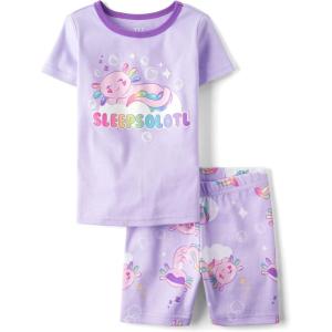imageThe Childrens Place Girls 100 Cotton Sleeve Top and Shorts 2 Piece Pajama SetSleepsolotl