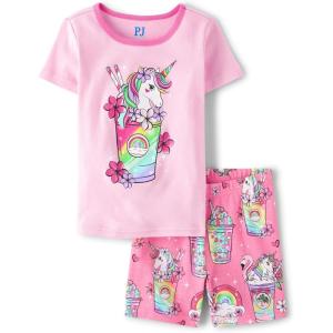imageThe Childrens Place Girls 100 Cotton Sleeve Top and Shorts 2 Piece Pajama SetUnicorn Shake