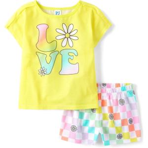 imageThe Childrens Place Girls Sleeve Top and Shorts 2 Piece Pajama SetLove