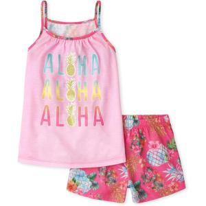 imageThe Childrens Place Girls Sleeveless Tank Top and Short 2 Piece Pajama SetAloha Pineapple