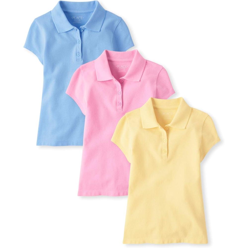 imageThe Childrens Place Multipack Short Sleeve Pique PoloPale SunDaybreakSparkle Pink 3pack