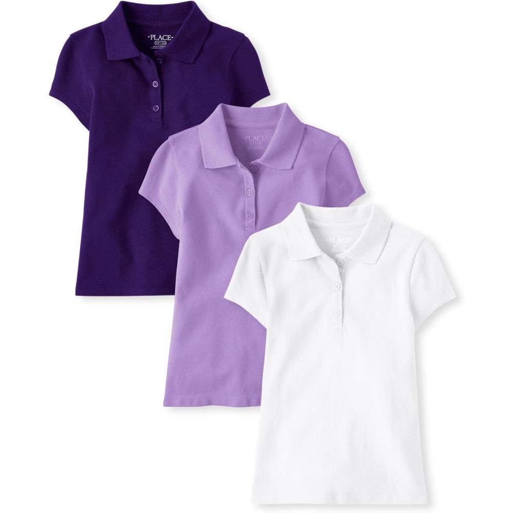 imageThe Childrens Place Multipack Short Sleeve Pique PoloPurpleRegal VioletWhite 3pack