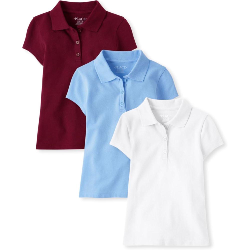 imageThe Childrens Place Multipack Short Sleeve Pique PoloRubineDaybreakWhite 3pack