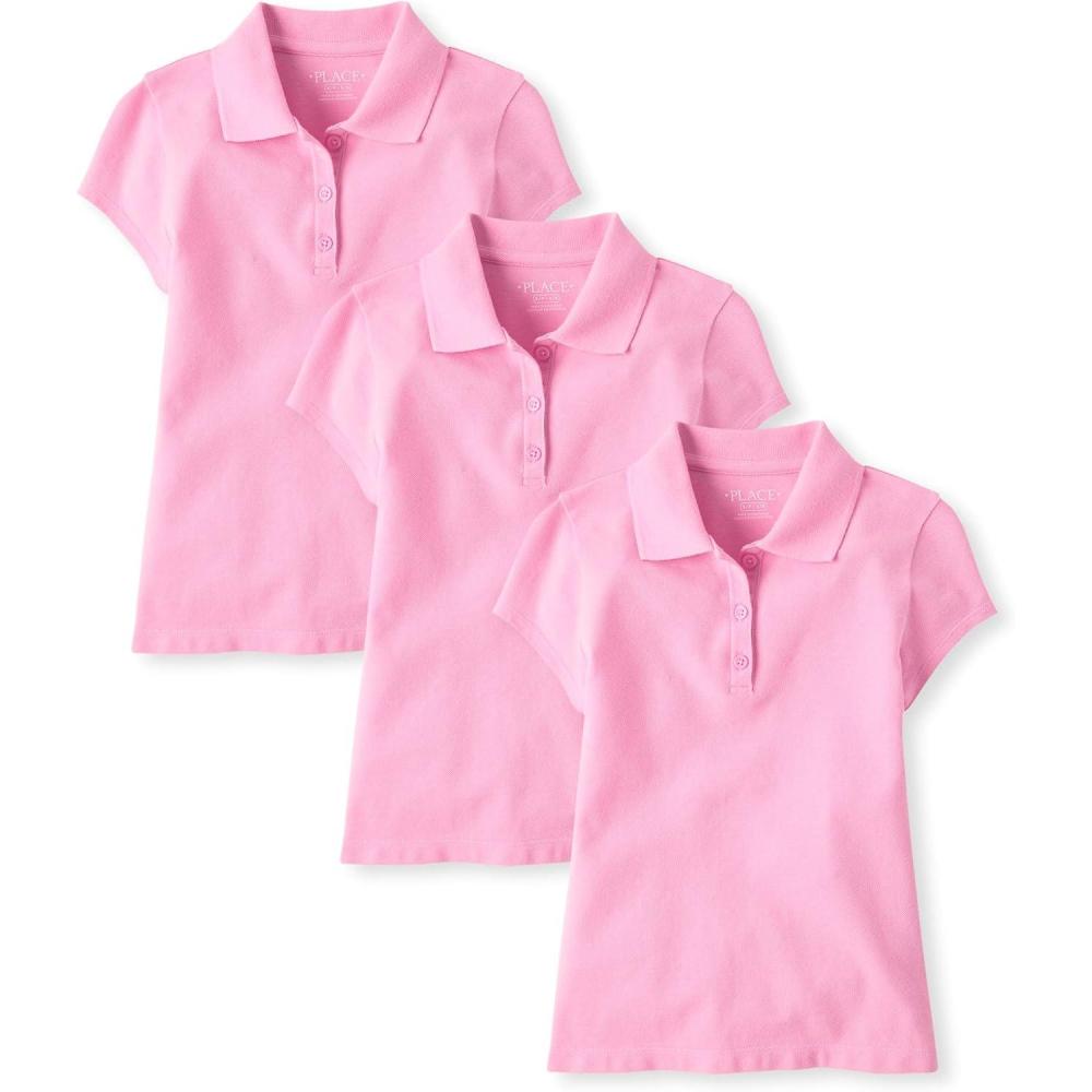 imageThe Childrens Place Multipack Short Sleeve Pique PoloSparkle Pink 3pack