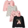 imageThe Childrens Place Baby Girls and Toddler Assorted Long Sleeve Knit ShirtsPink Kiss Black 4pack