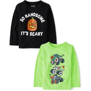imageThe Childrens Place Baby and Toddler All HolidayBirthdays Long Sleeve Graphic TShirts2 PackMonster TrucksScary Handsome
