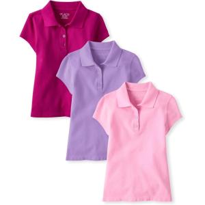 imageThe Childrens Place Multipack Short Sleeve Pique PoloAurora PinkSparkle PinkPurple 3pack